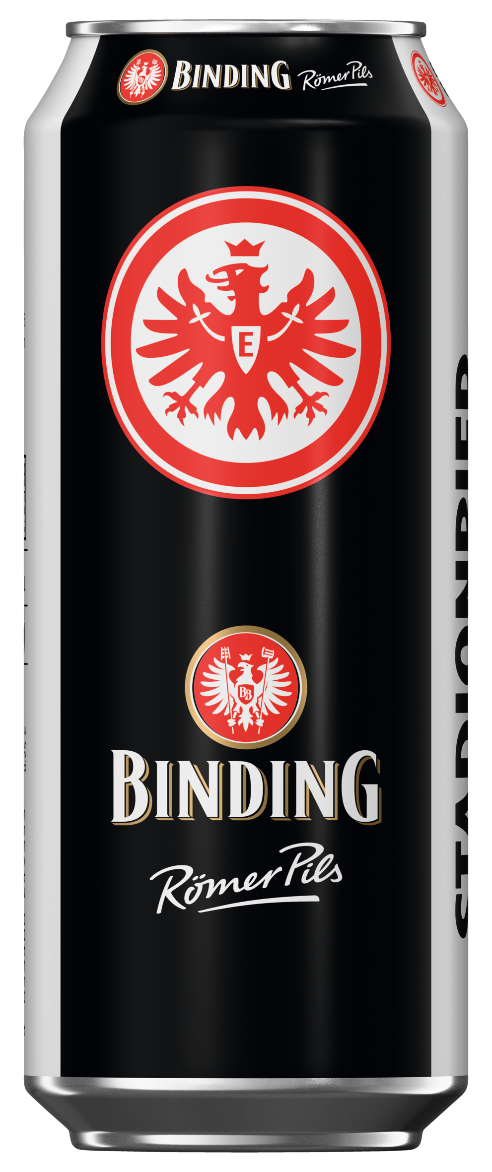 Eine Getränkedose mit den Logos Binding Römer Pils und des Vereins Eintracht Frankfurt.
