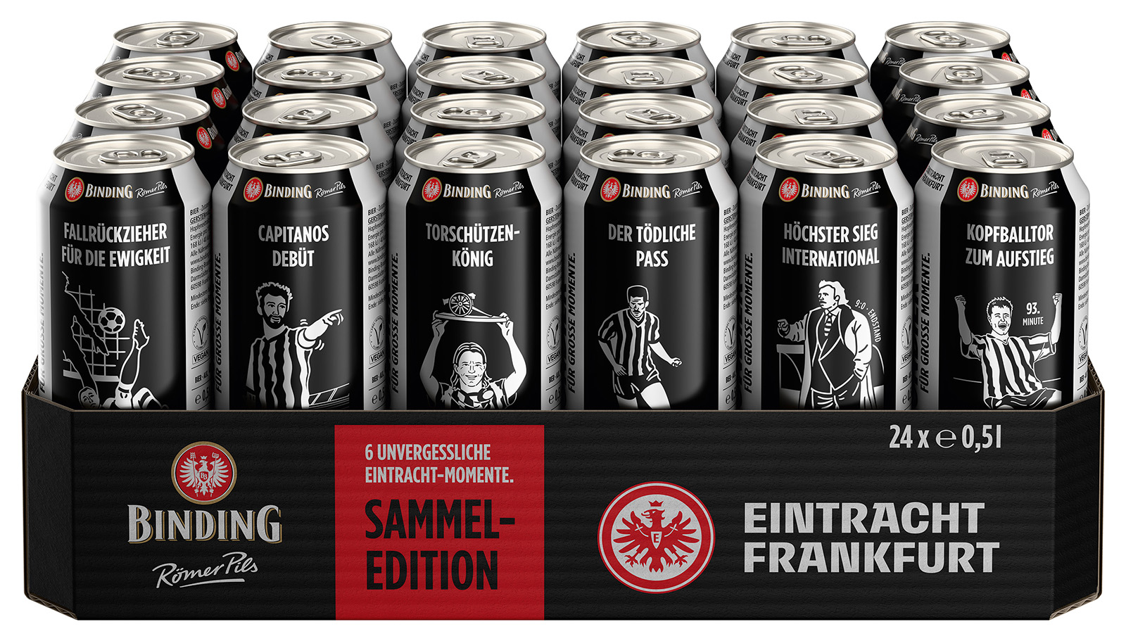 24er-Pack Binding Römer Pils Dosen mit Eintracht Frankfurt Motiven, Sammeledition.