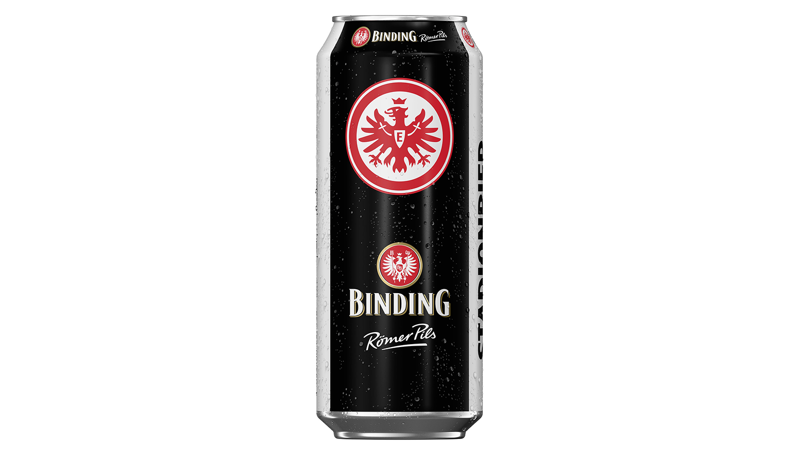 Einzelne Binding Römer Pils Dose mit großem Logo von Eintracht Frankfurt.